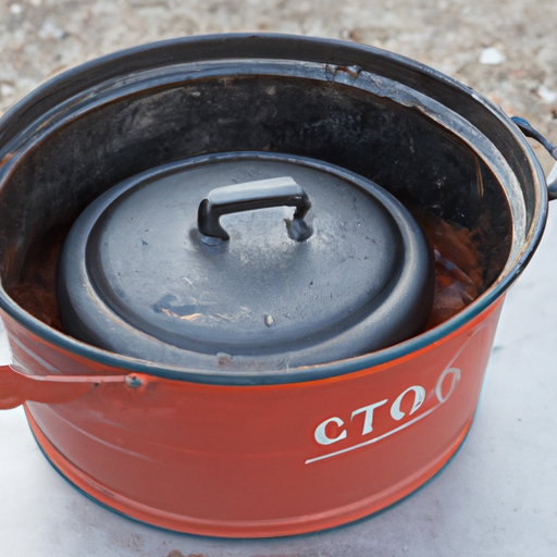 A cast iron Dutch oven being used to cook a savory meal